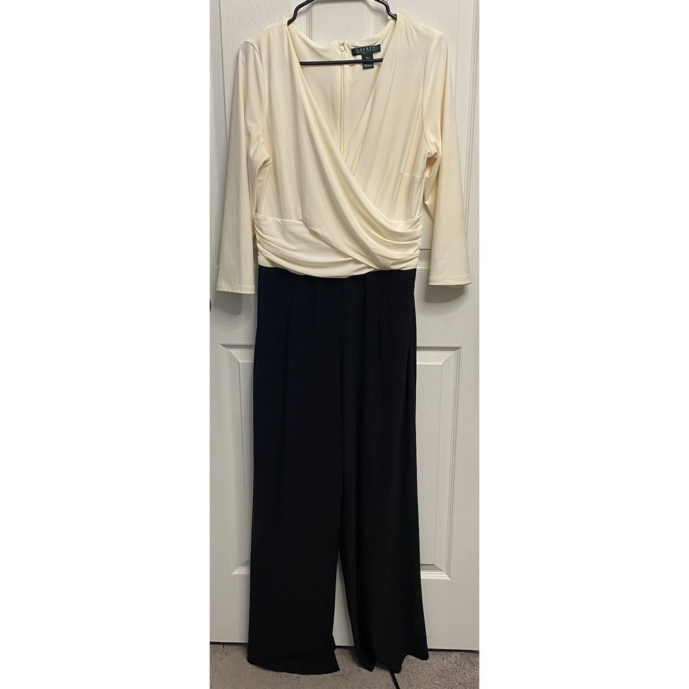 Lauren Ralph Lauren Women Ivory&Black Wide Leg Romper Dressy Jumpsuit EUC Sz.14